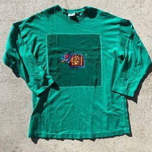 Vintage Johnny Was Embroidered Elephant Long Sleeve Single Stitch Shirt